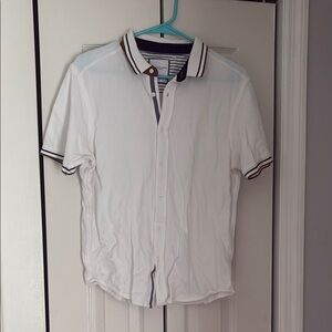 Denim & Flower White Casual Button Down Shirt with Sporty Trim